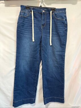 Straight-Leg High-Rise Jeans with Drawstring in Blue